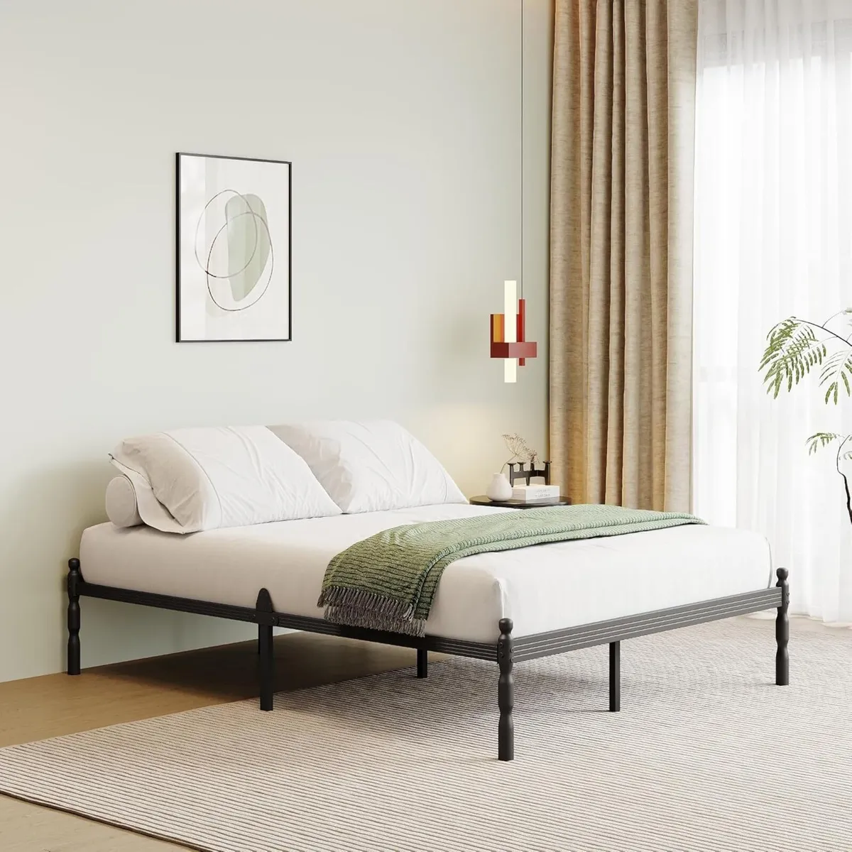 Metal Double Bed Frame with Underbed Storage and - Image 1