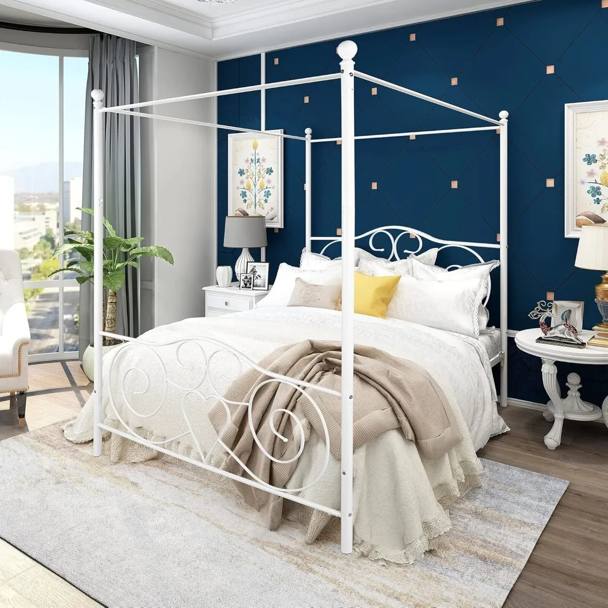 Double Canopy Bed Frame Platform， Metal Heavy - Image 1