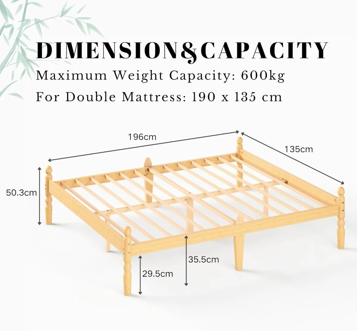 Solid Wood Double Bed Frame Eco-Friendly Bamboo - Image 2