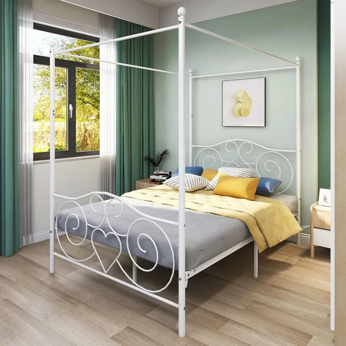 Double Canopy Bed Frame Platform， Metal Heavy - Image 4