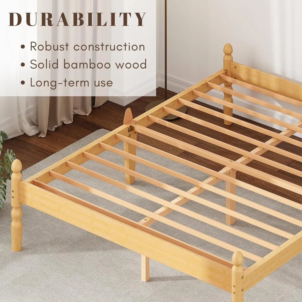 Solid Wood Double Bed Frame Eco-Friendly Bamboo - Image 3
