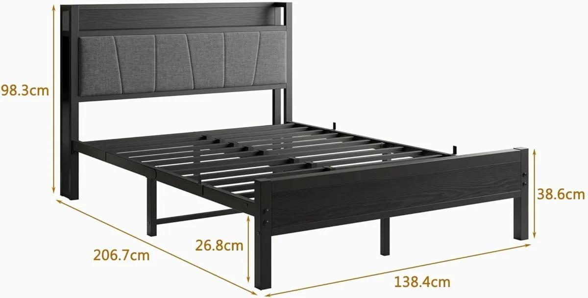 Double Bed Frames with Wooden Storage Headboard - Image 2