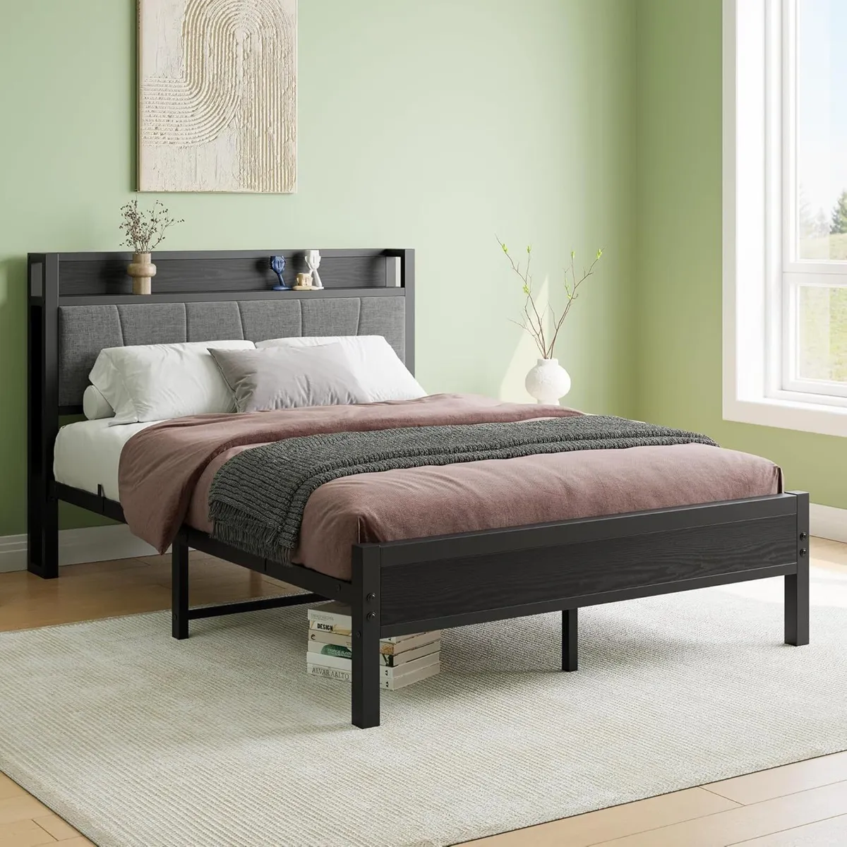 Double Bed Frames with Wooden Storage Headboard - Image 3