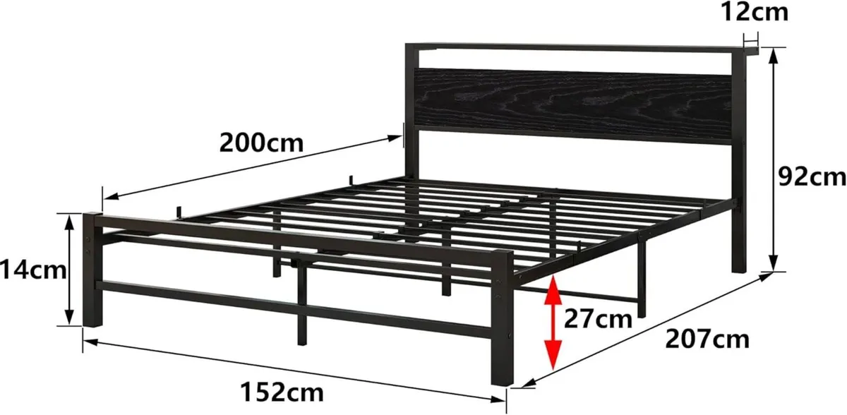 5ft King Metal Platform Bed Frame with Wooden - Image 2