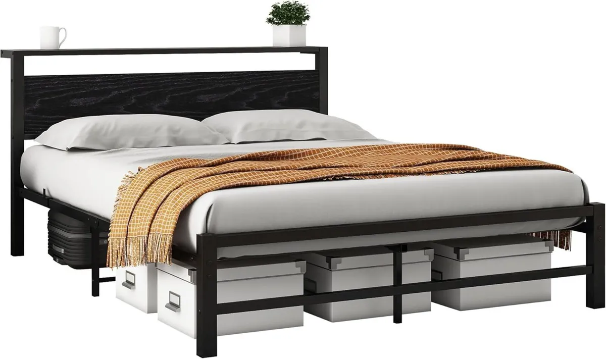 5ft King Metal Platform Bed Frame with Wooden - Image 3