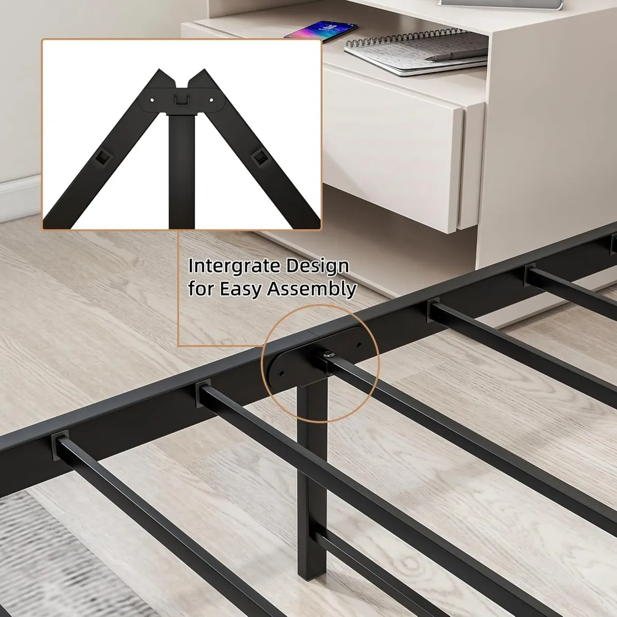 Double Bed Frame with Wooden Headboard Heavy Duty - Image 4