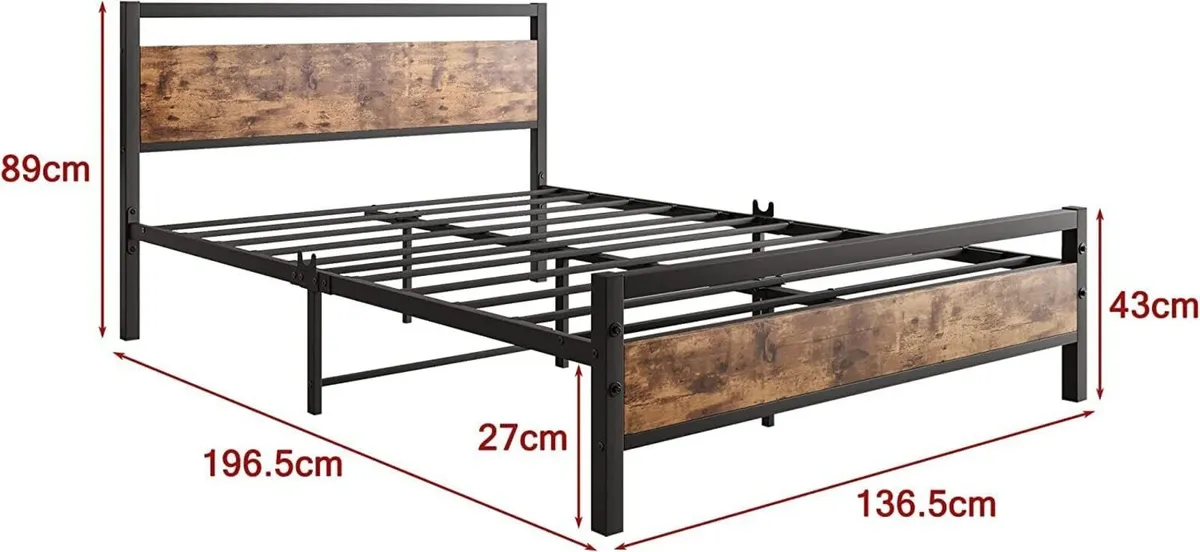 Double Bed Frame with Wooden Headboard Heavy Duty - Image 2