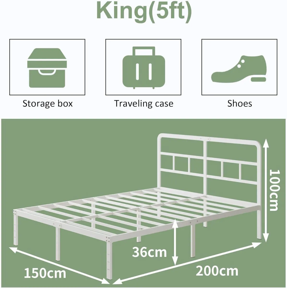 5ft King Size Bed Frame 36 cm High with Curved - Image 2