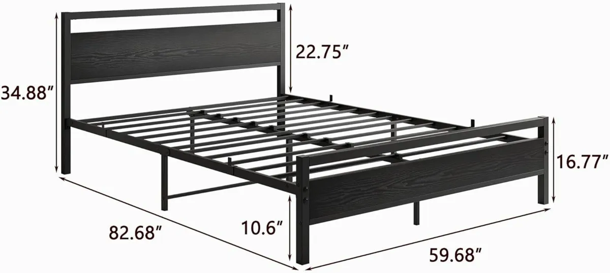 King Size Bed Frame with Wooden Headboard Black - Image 2