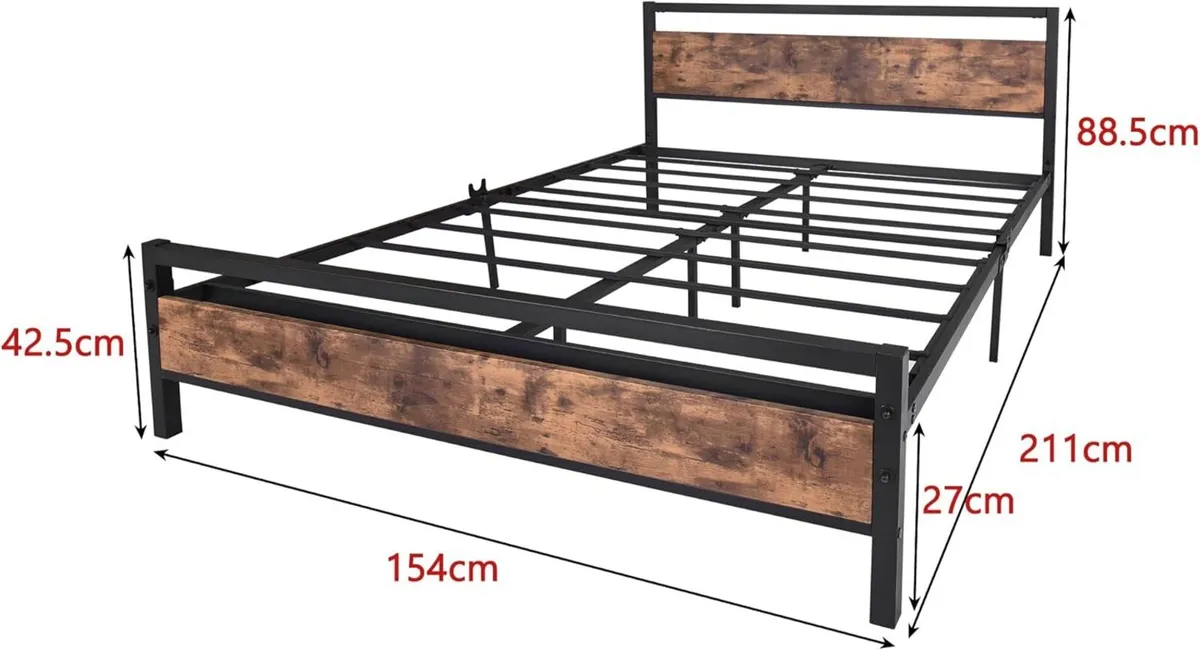 King Size Bed Frame with Wood Headboard Heavy - Image 2