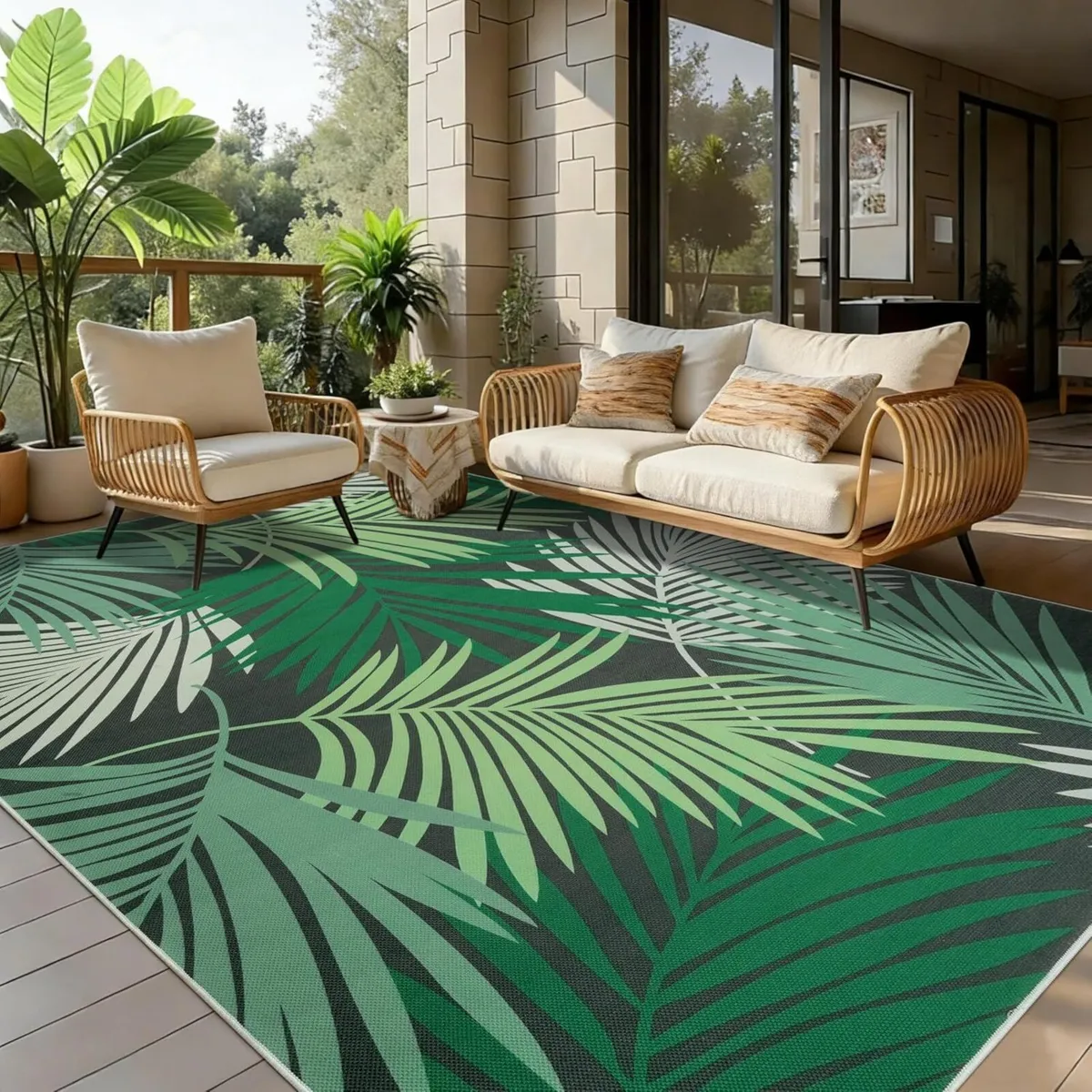 Indoor Outdoor Rug Green 160x230cm Washable Area - Image 1