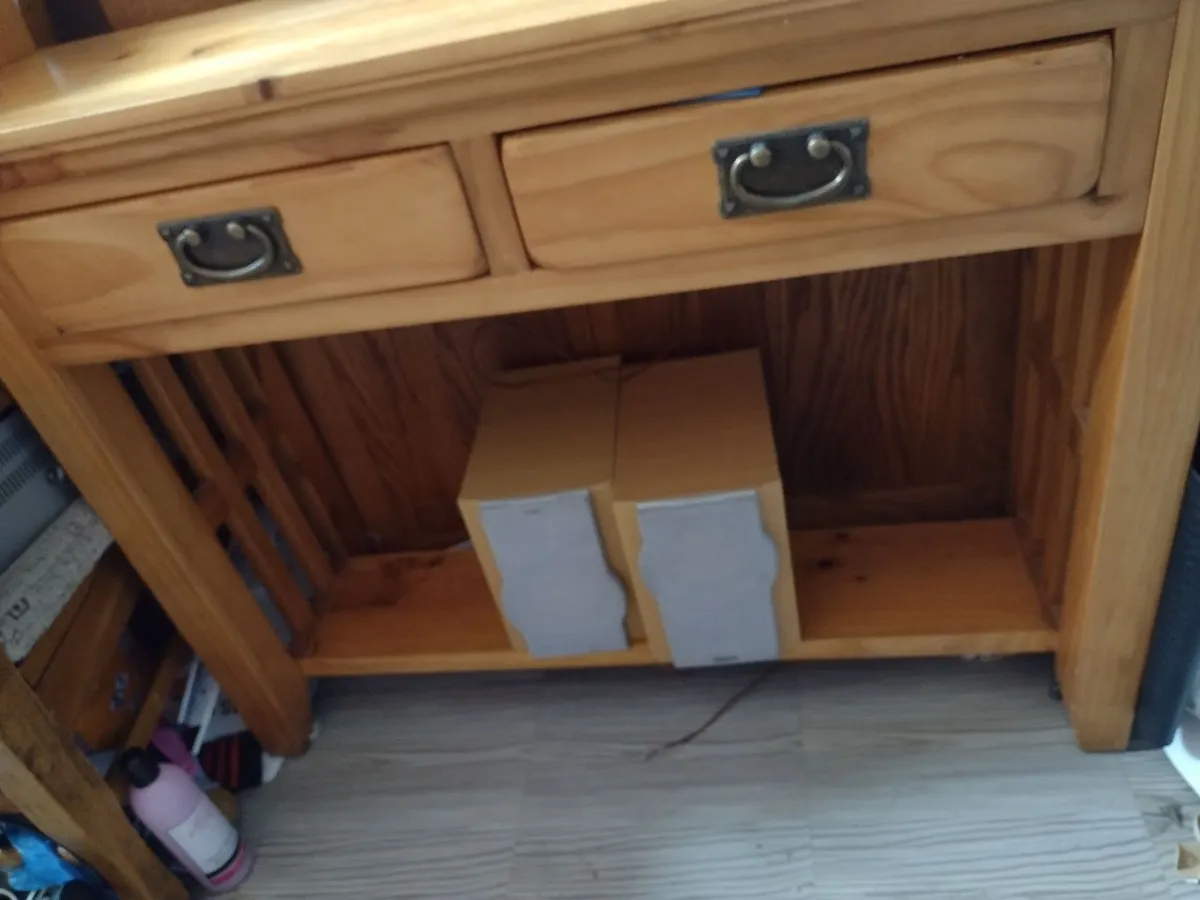 Heavy antique pine Hall table with shelf/drawers - Image 1