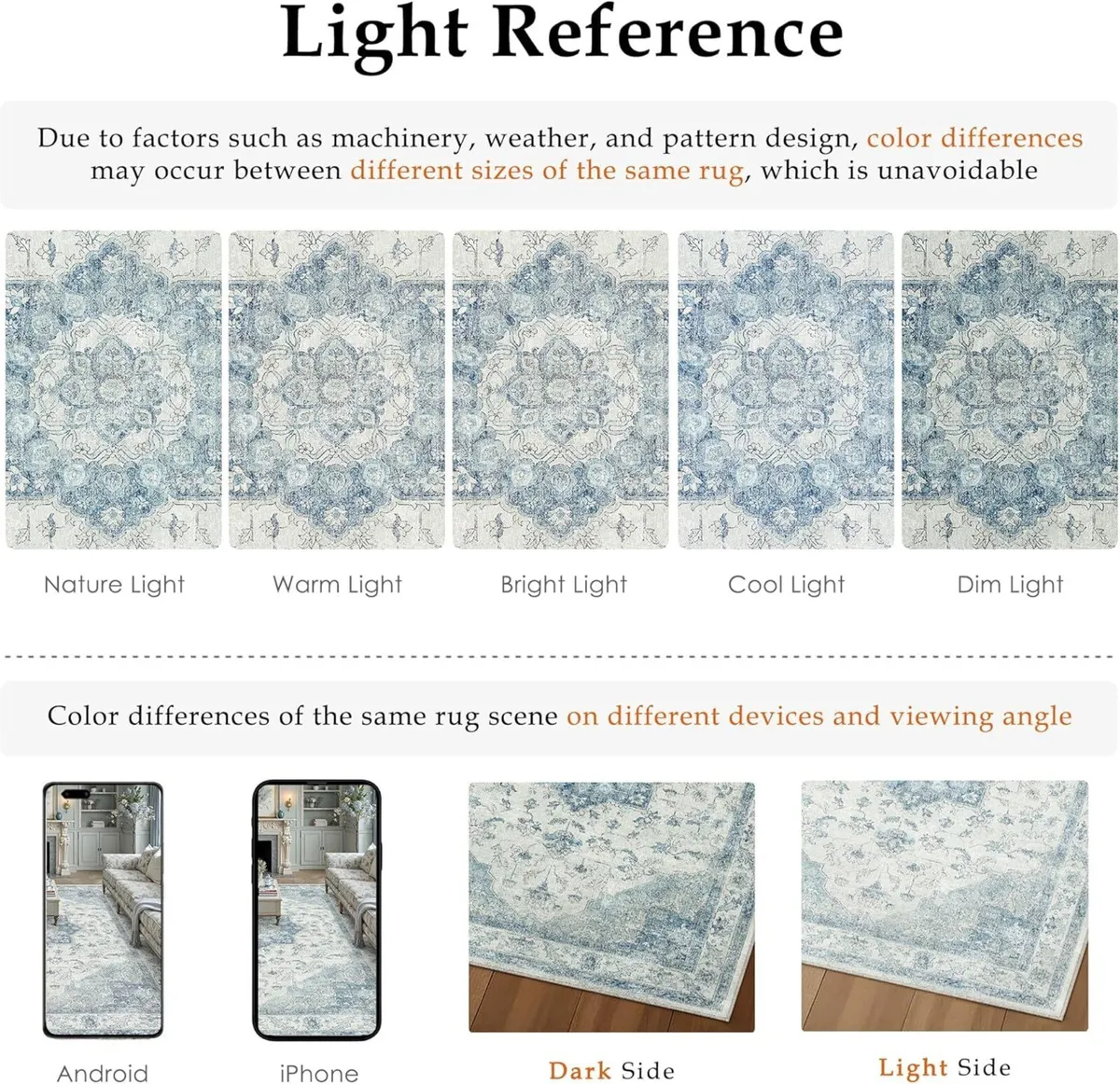 Vintage Washable Blue Rugs Living Room Area Rug - Image 2