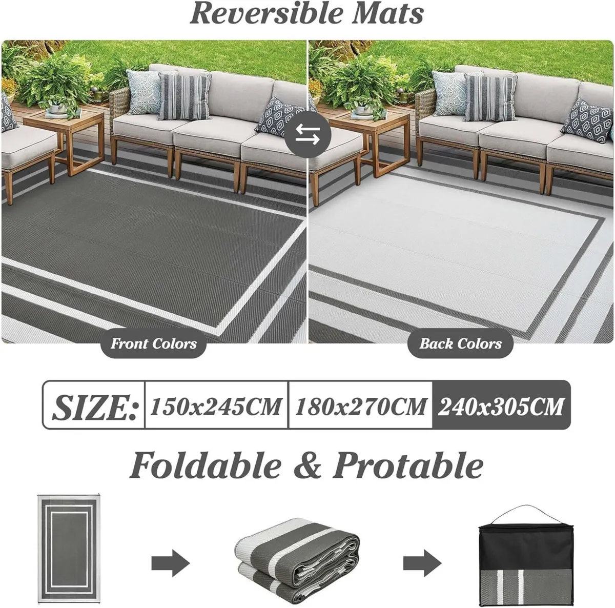 Large Outdoor Rug for Patios Grey 245x305cm - Image 2