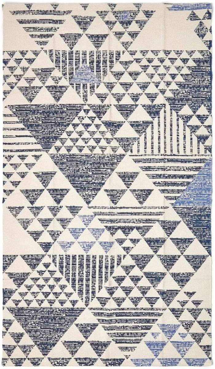 Geometric Printed Rug 'Delphi' Navy Blue White - Image 2