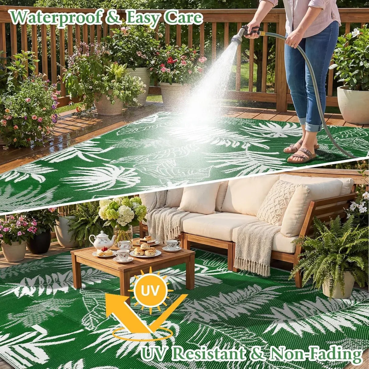 Outdoor Rug 270x365cm Reversible Large Rugs for - Image 3