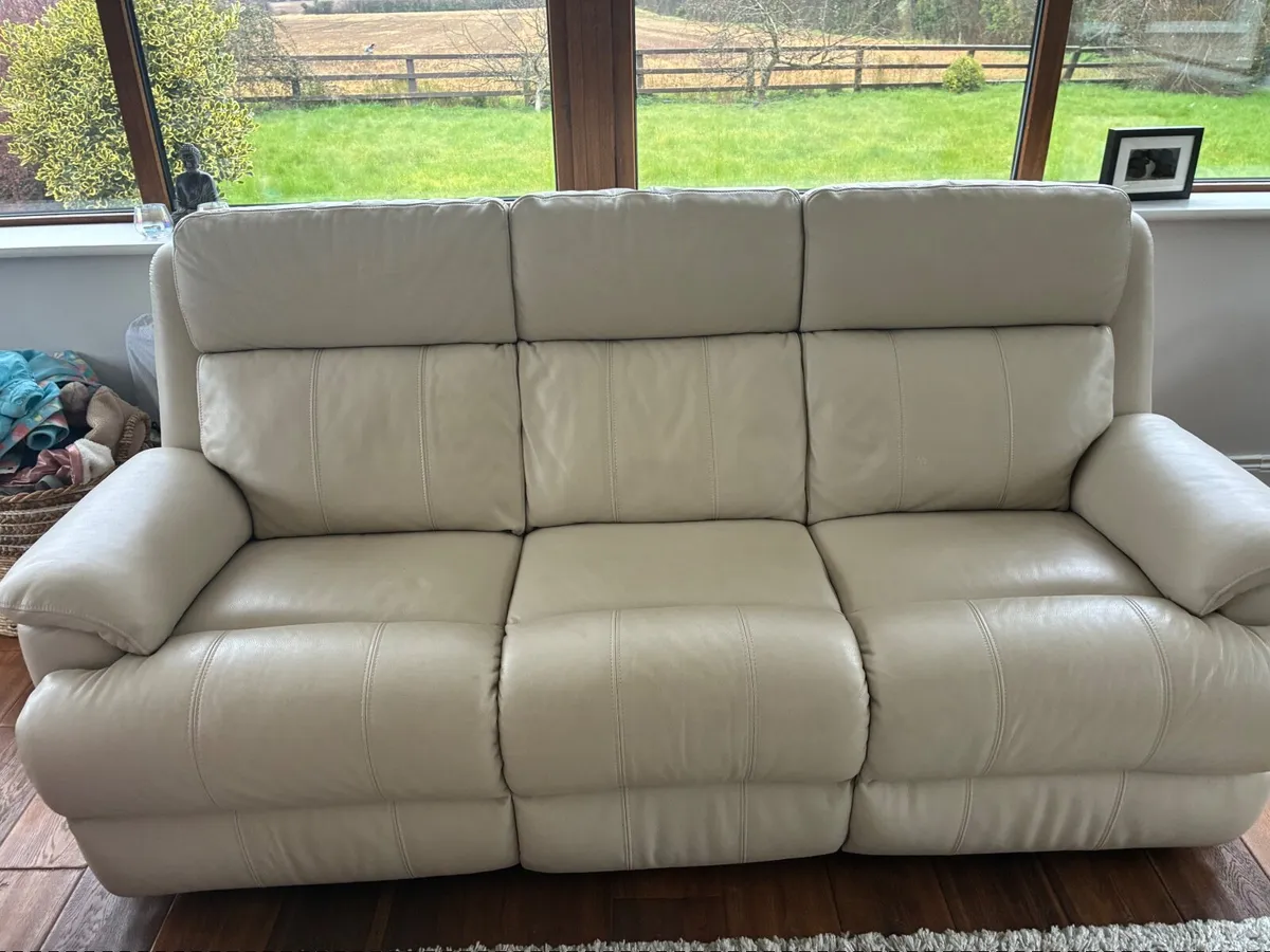 Sofa and armchair-cream leather. Recliners. - Image 1