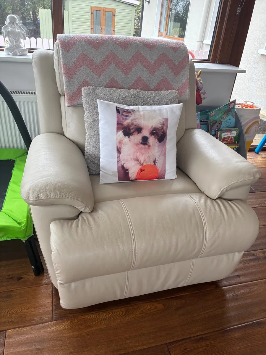 Sofa and armchair-cream leather. Recliners. - Image 2