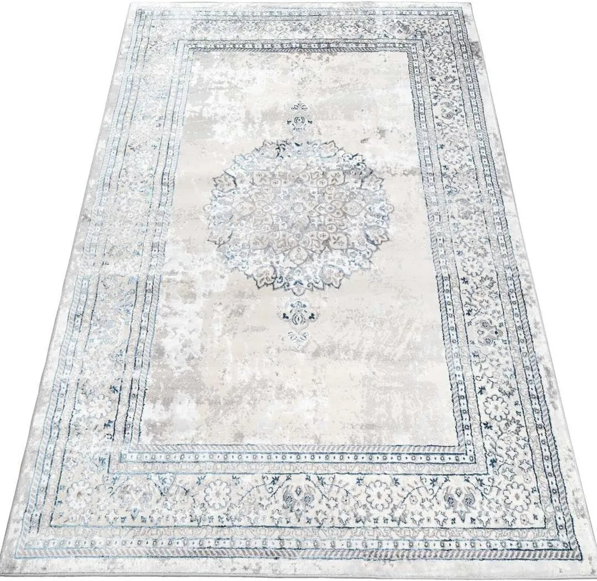 Modern Grey Blue Medallion Moroccan Style Area - Image 2