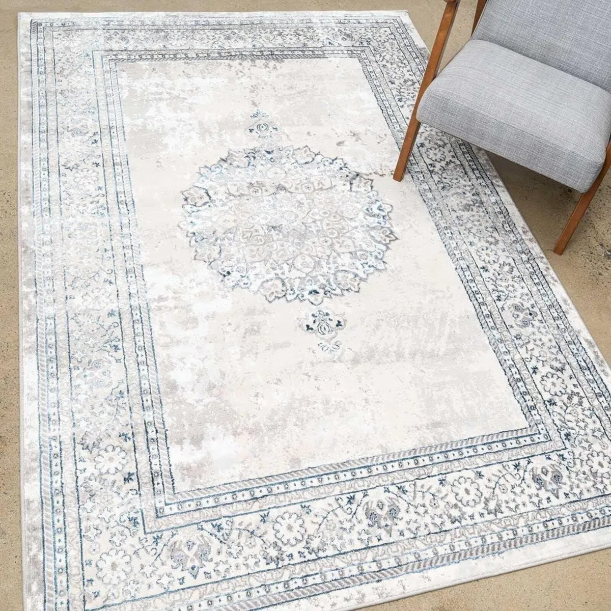 Modern Grey Blue Medallion Moroccan Style Area - Image 1