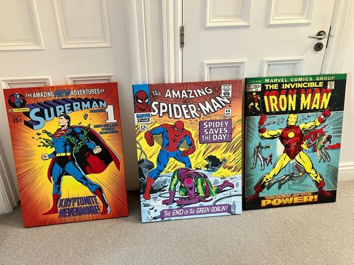 3 Retro Superhero Canvasses