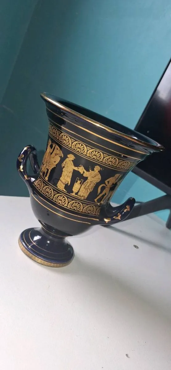 Vintage Greek Handmade Vase with 24k Gold Trim - Image 1