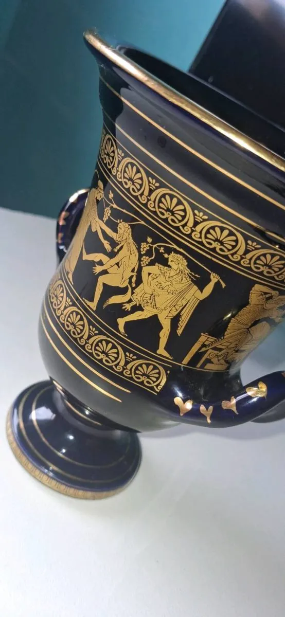 Vintage Greek Handmade Vase with 24k Gold Trim - Image 2