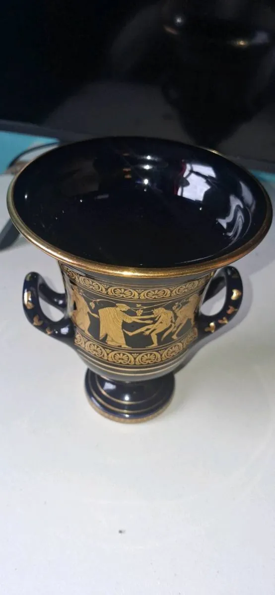 Vintage Greek Handmade Vase with 24k Gold Trim - Image 3