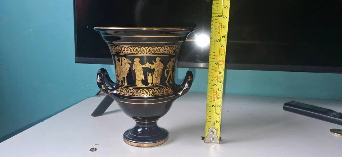 Vintage Greek Handmade Vase with 24k Gold Trim - Image 4