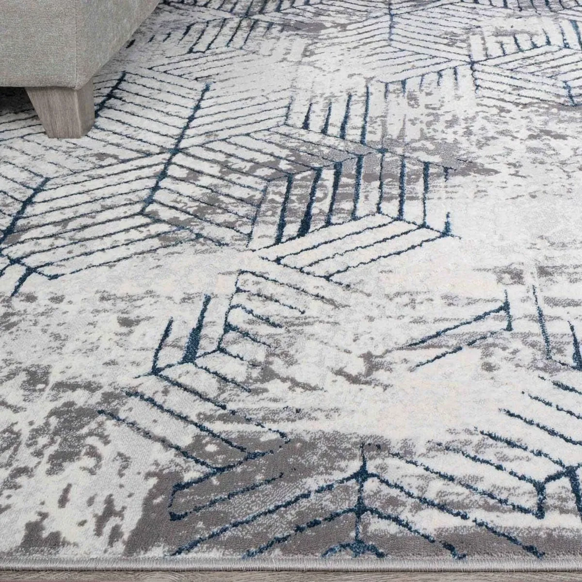 Silver Grey Geometric Distressed Metallic Living - Image 1