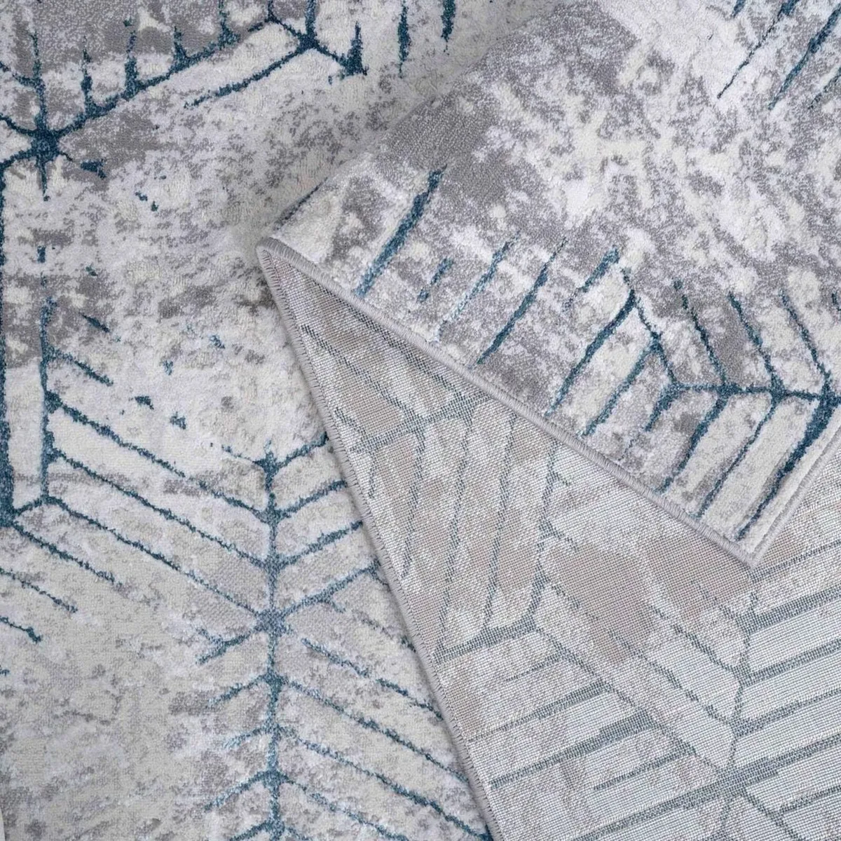 Silver Grey Geometric Distressed Metallic Living - Image 3