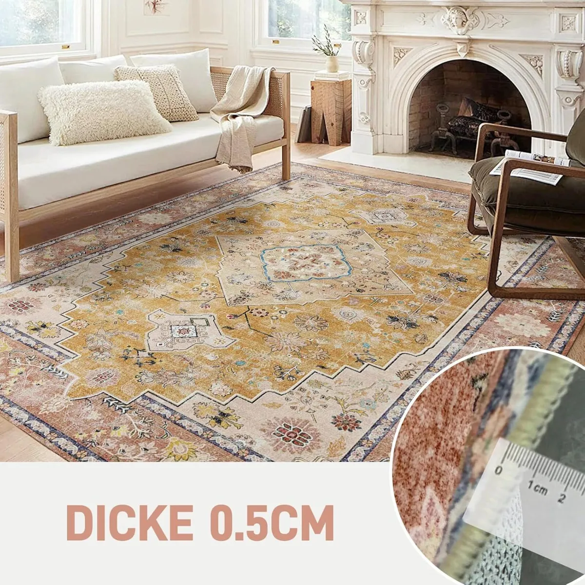 Large Style Rug 200 x 300 cm Yellow – Vintage - Image 3