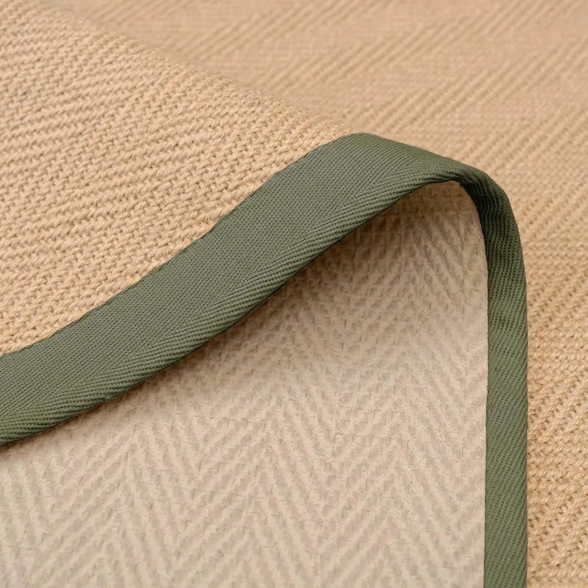 Sustainable Olive Green Cotton Border Herringbone - Image 4