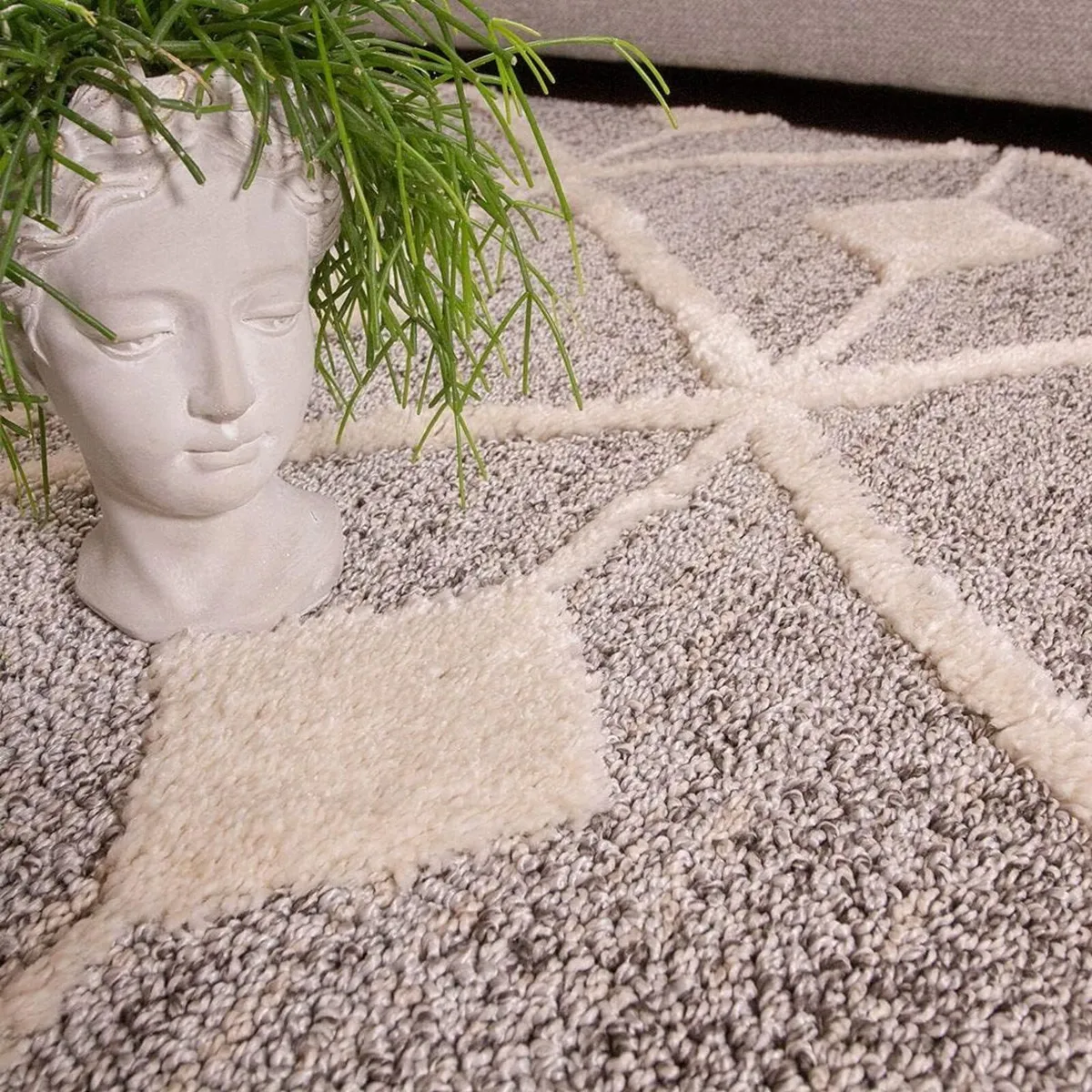 Grey Ivory Textured Trellis Striped Rug Large - Image 4