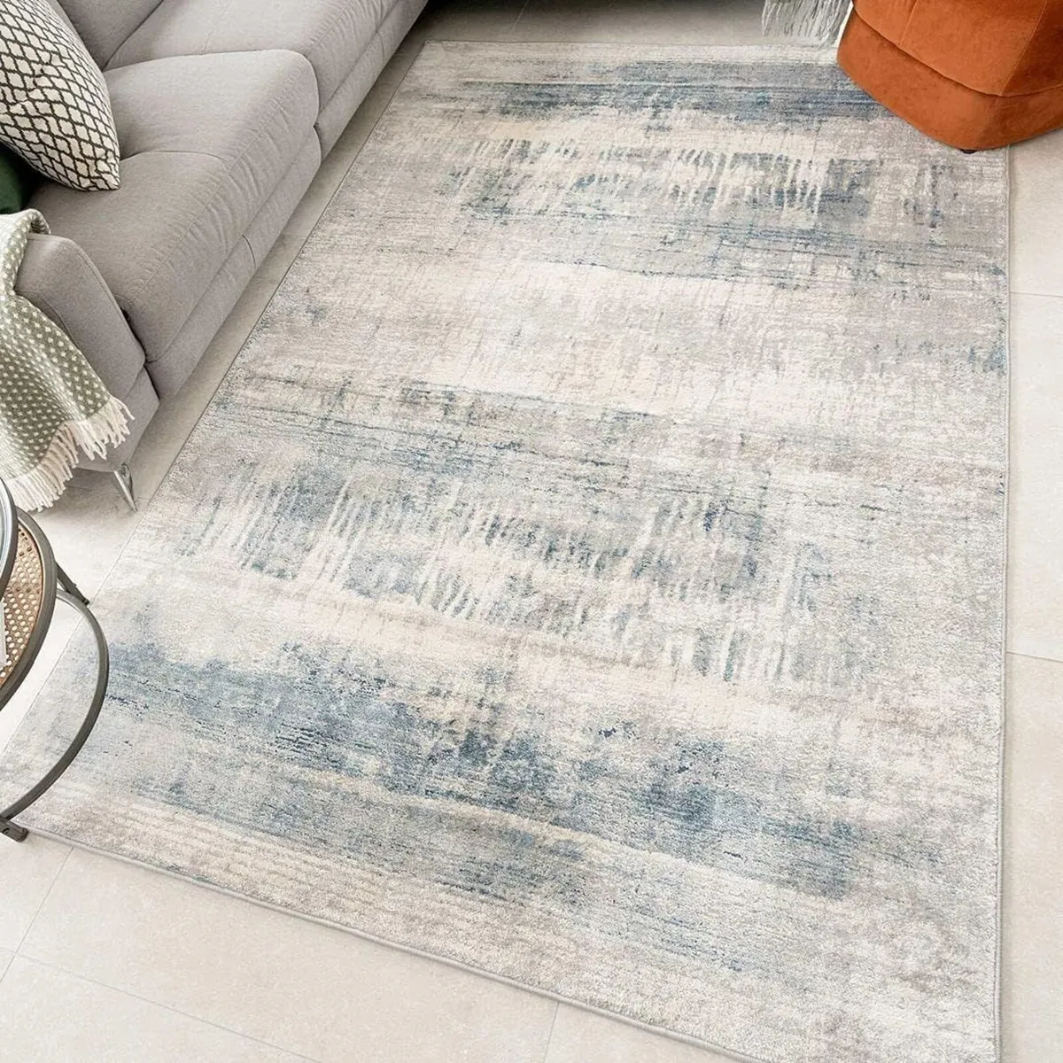 Modern Large Designer Silver Grey Abstract Navy - Image 1