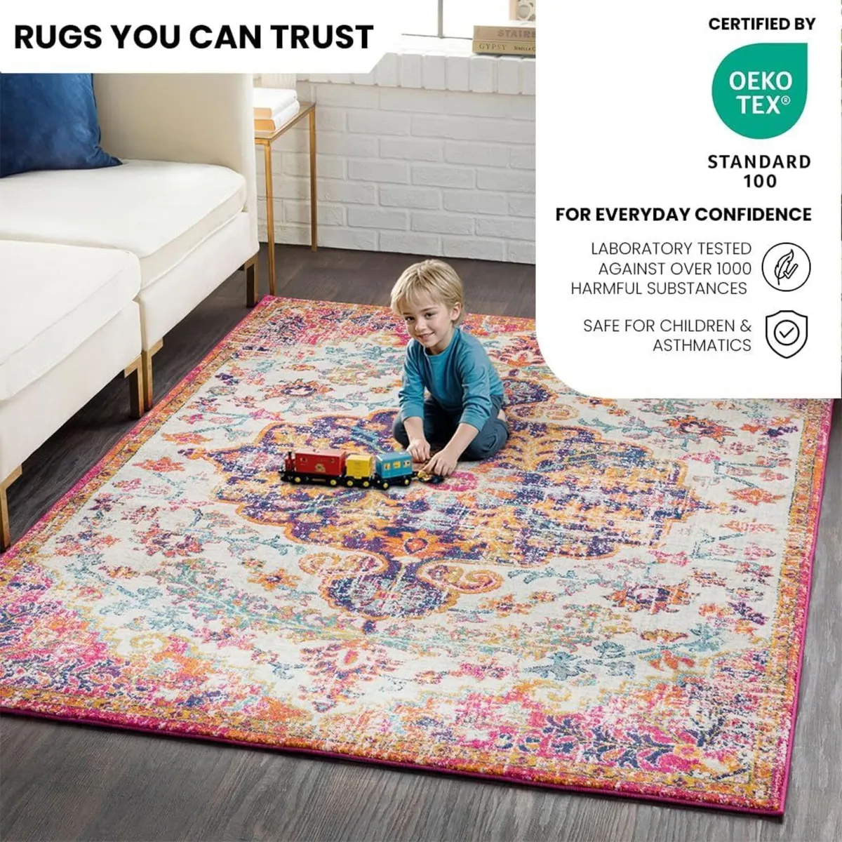 Asmara Vintage Rug – Multicolour Boho Area for - Image 3