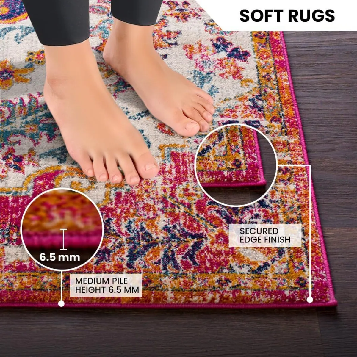 Asmara Vintage Rug – Multicolour Boho Area for - Image 4