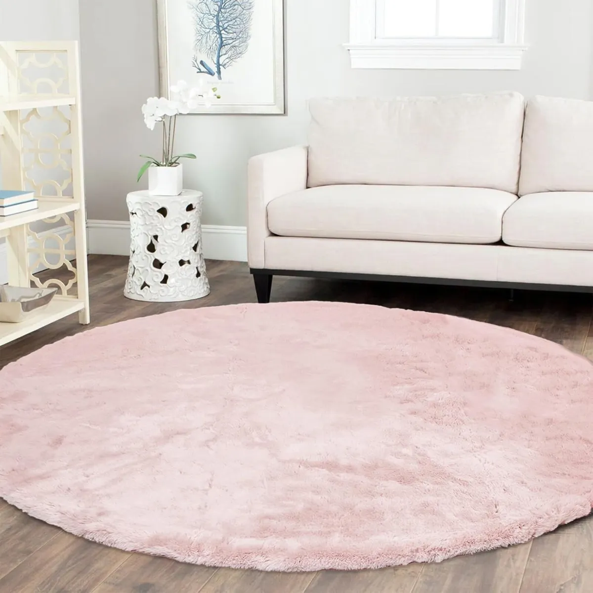 Soft Pink Round Rugs 180cm for Living Room - Image 1