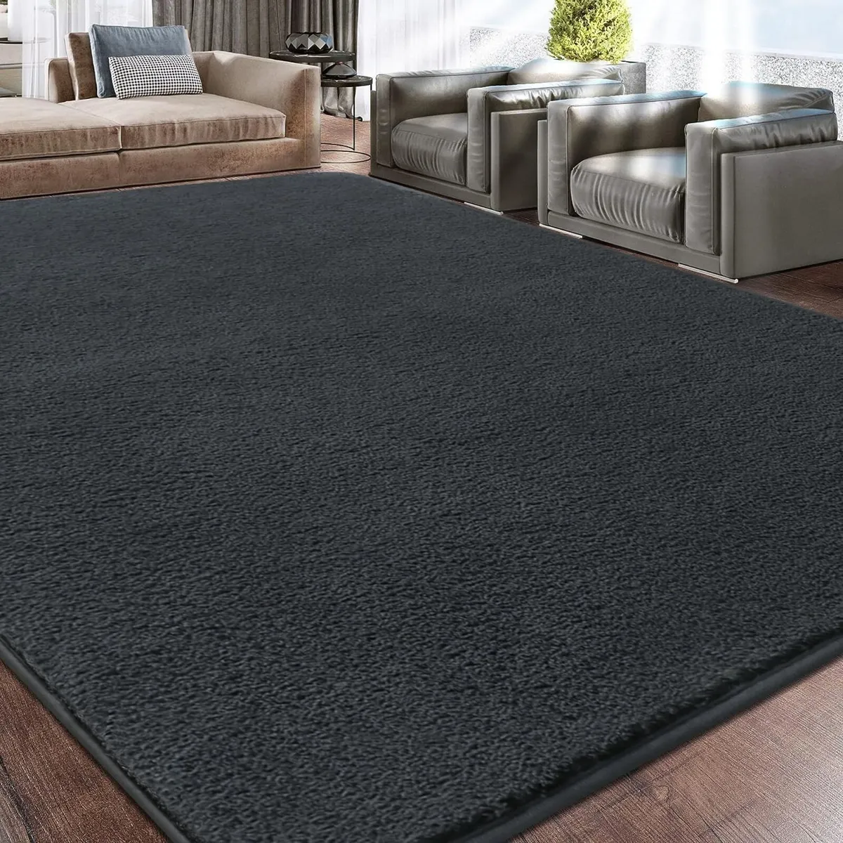 Large Area Rug 200x300 cm Grey Modern Fluffy High - Image 1