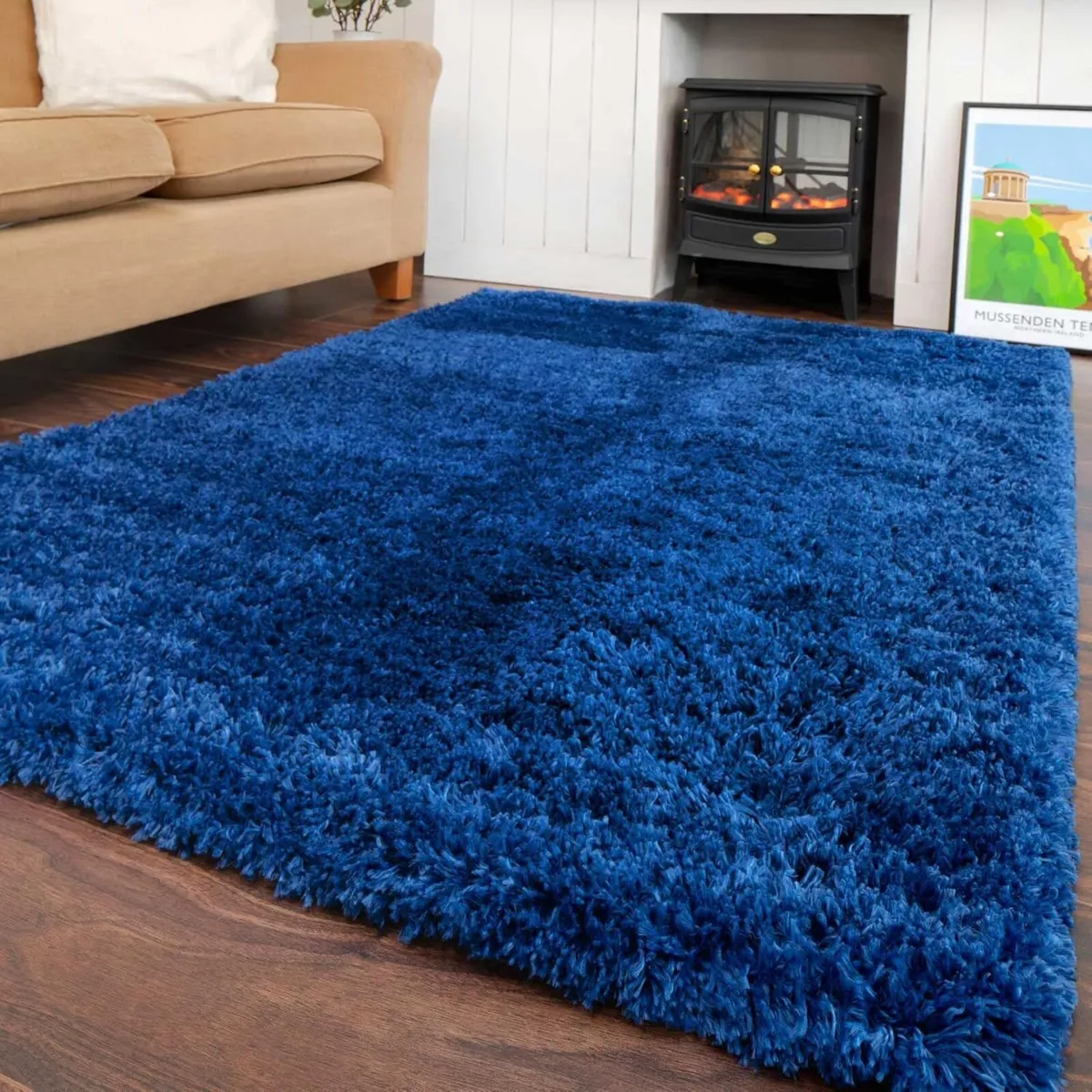 Modern Thick Navy Shaggy Area Rug Royal Dark Blue