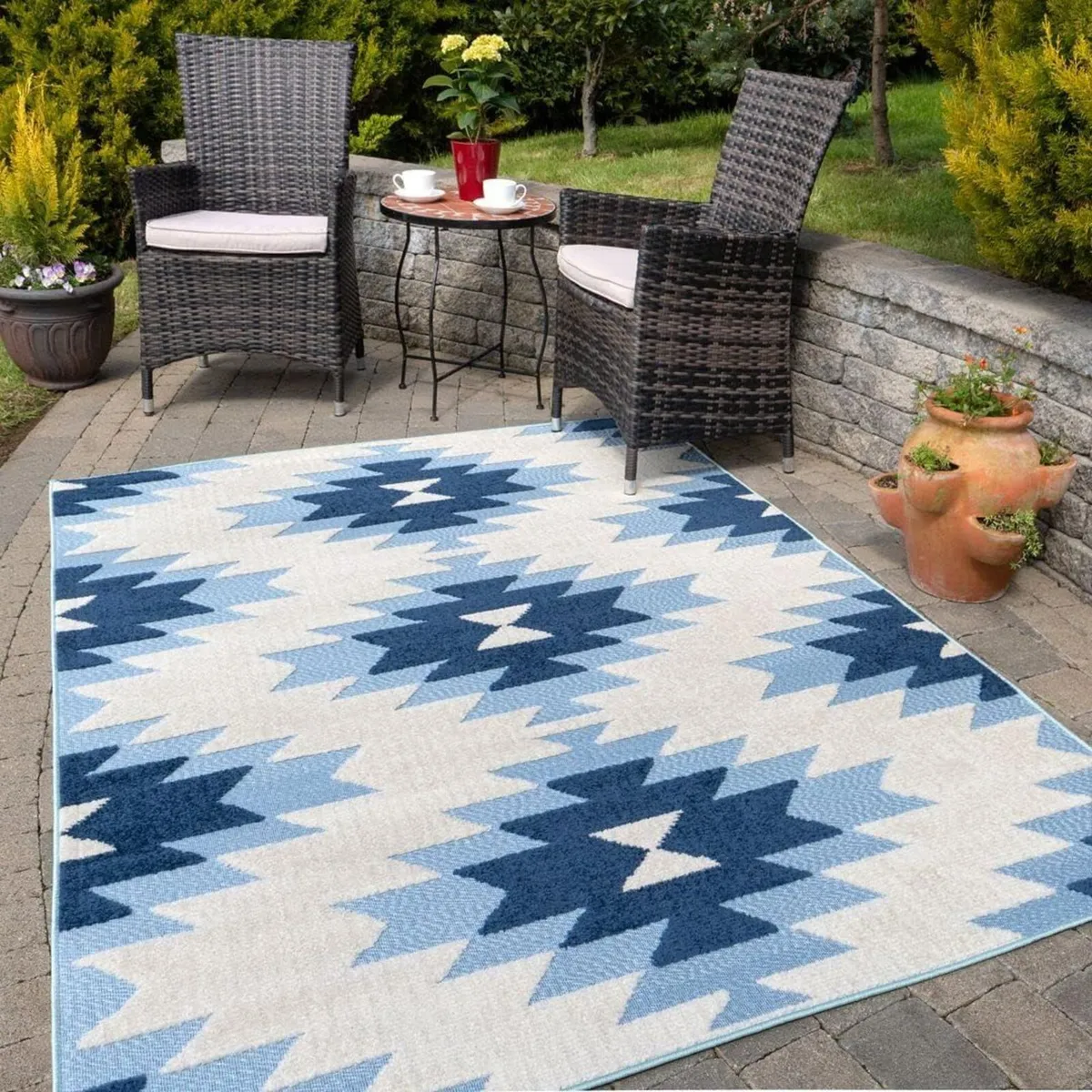 Navy Light Blue ZigZag Tribal Indoor Outdoor - Image 1