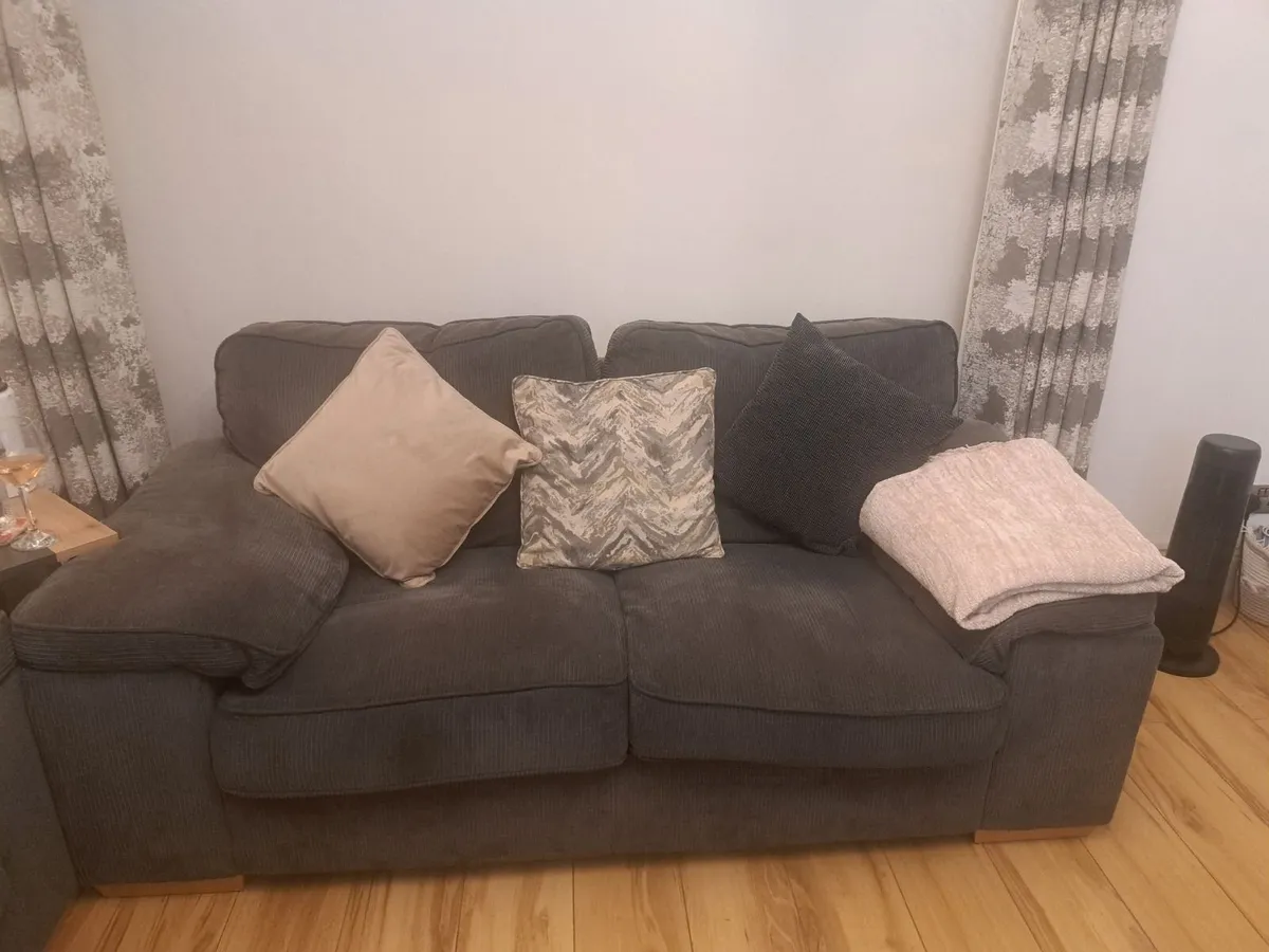 2 seater grey cord sofa - Image 1