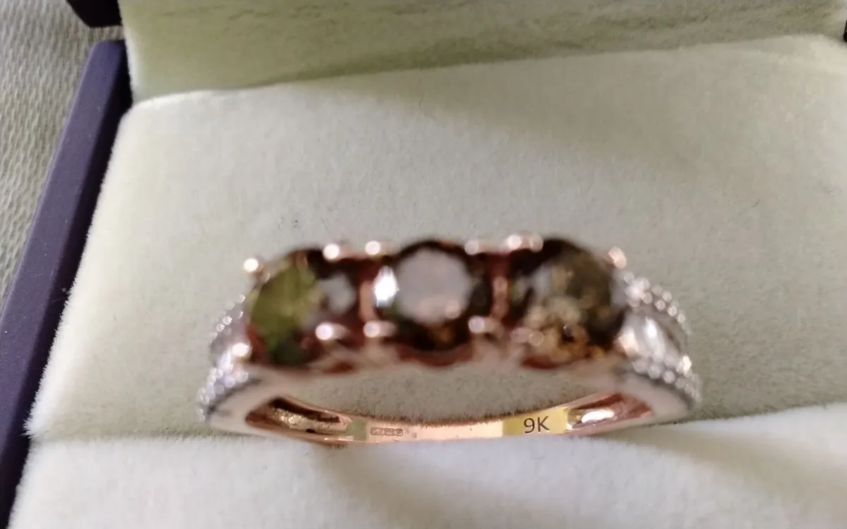 9ct rose gold champagne diamond trilogy ring N - Image 3