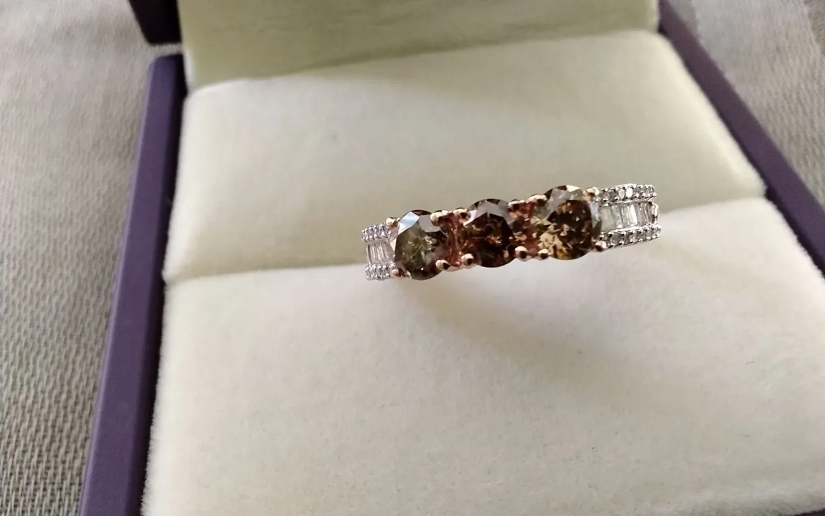 9ct rose gold champagne diamond trilogy ring N - Image 4