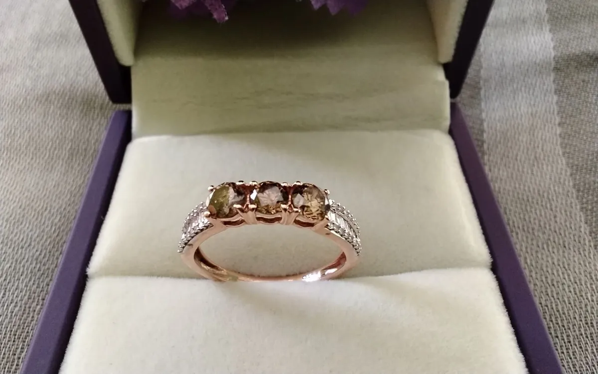 9ct rose gold champagne diamond trilogy ring N - Image 1