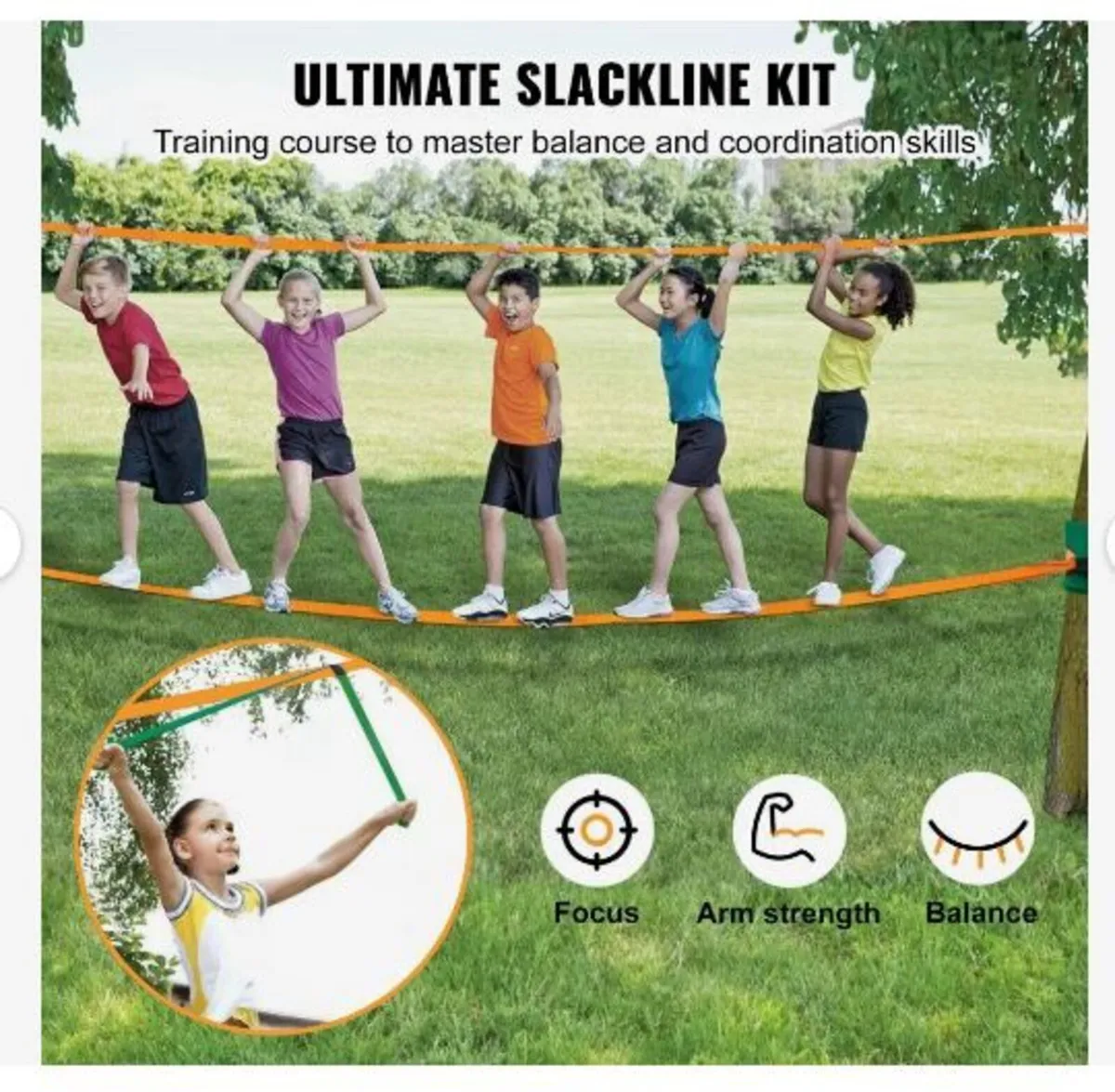 Slackline Kit with Training Line, 18.29 m - Image 4
