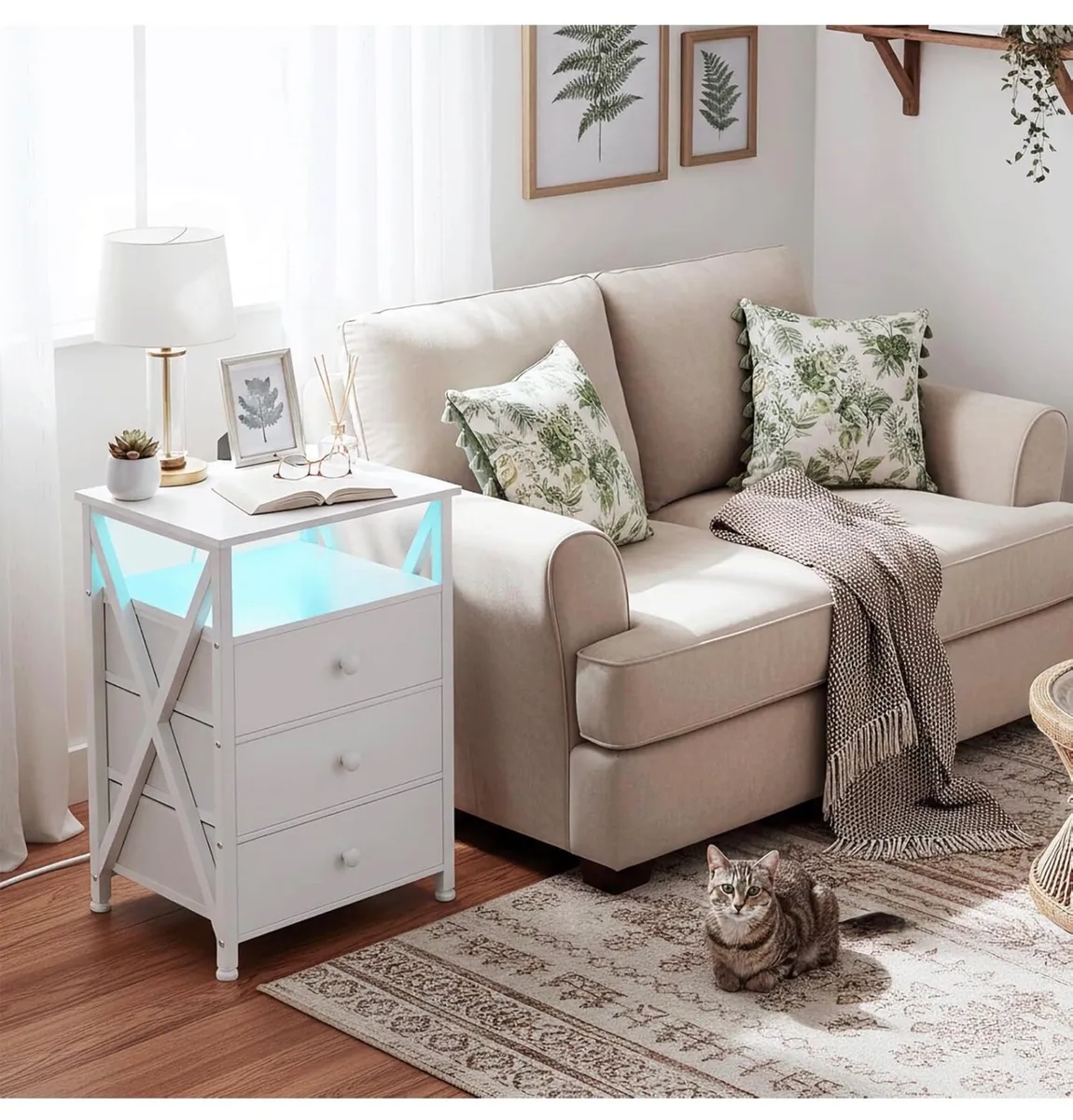 Bedside Table Set of 2 with Charging Station, Side - Image 2