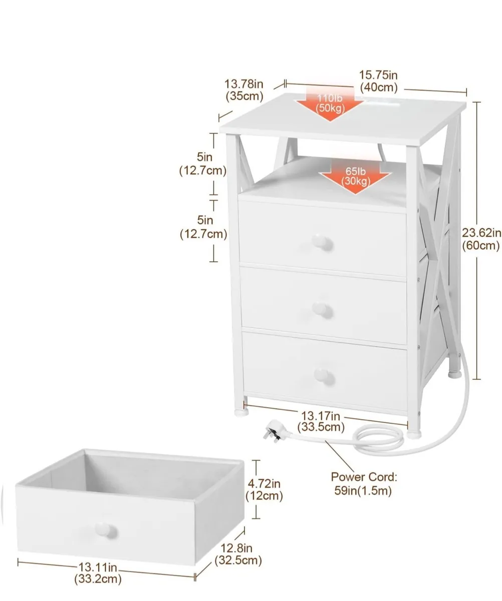 Bedside Table Set of 2 with Charging Station, Side - Image 3