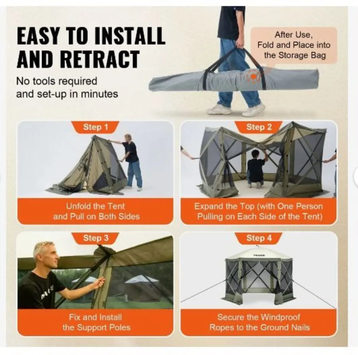 Pop Up Gazebo Tent, Pop-Up Screen Tent 6 Sided - Image 3