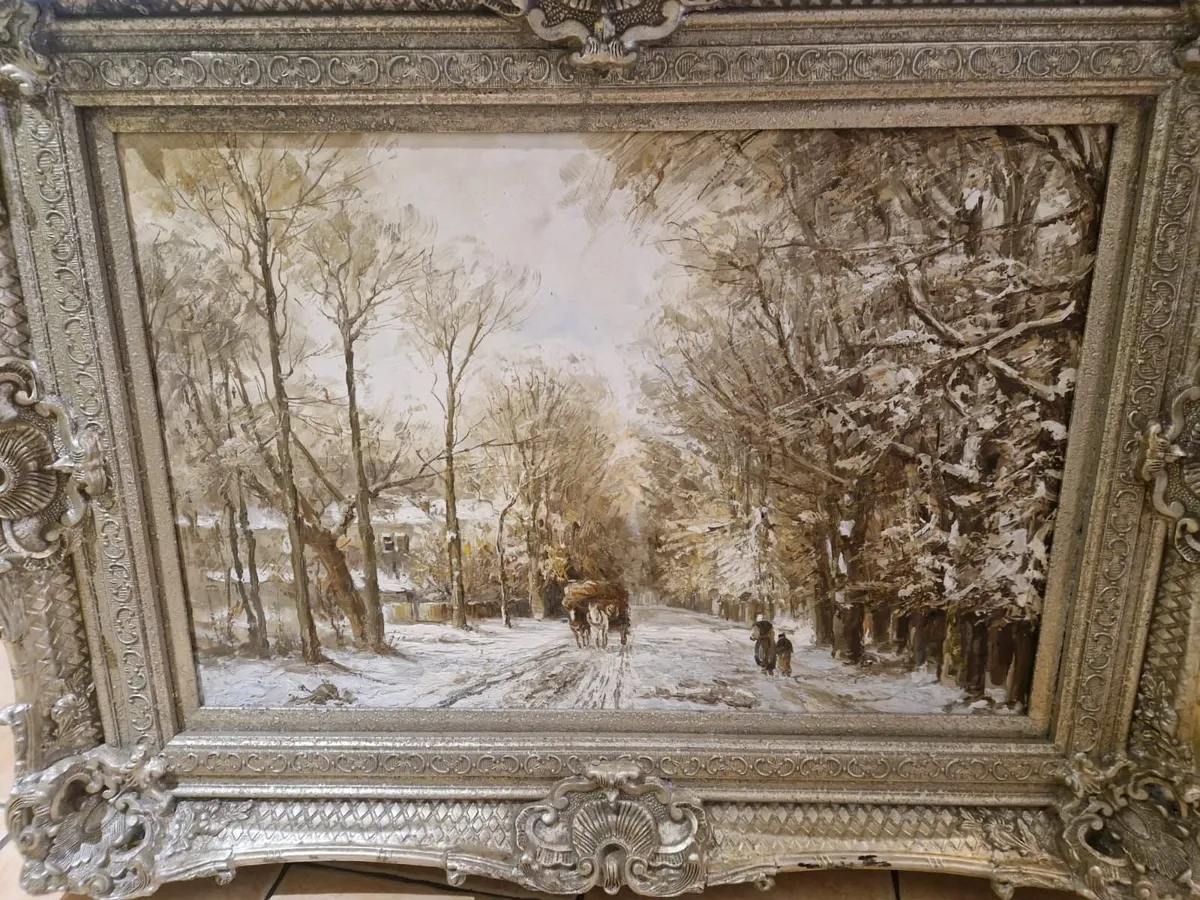 Large vintage painting of forestry landscape - Image 2